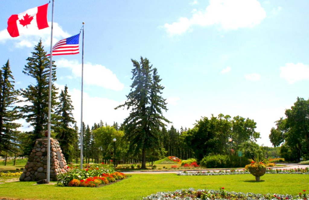 The cairn which still stands at the gate to the International Peace Garden was dedicated on July 14, 1932
